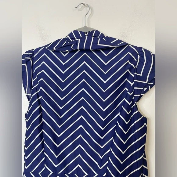 Elizabeth McKay Scotland Silk Cotton Dress in navy Waves Wrap Stand Collar 12 - Picture 11 of 14